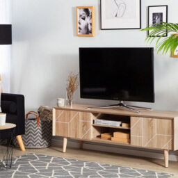 Beliani 70-Inch Tv Stand Light Brown With 2 Cabinets, Boho-Inspired Matt Finish - thumbnail 2