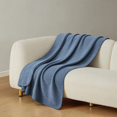 Xample Casual Living Soft Chenille Throw Blanket, Dark Blue, 127 X 178 Cm, Ultra-Soft Ribbed Chenille, Sherpa Reverse, Cozy Sofa Blanket - image 1