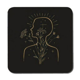 Benjamin Tate Design Gold Line Botanical Black Placemat And Coaster Set In Luxury Wood Base Limited Edition - thumbnail 3