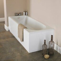 FNX Bathrooms White 1700 X 700 mm Single-Ended Bath With Waterproof Panel Set & Grid Black Bath Screen - thumbnail 2