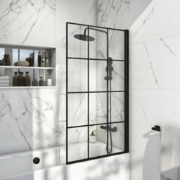 FNX Bathrooms White 1700 X 700 mm Single-Ended Bath With Waterproof Panel Set & Grid Black Bath Screen - thumbnail 5