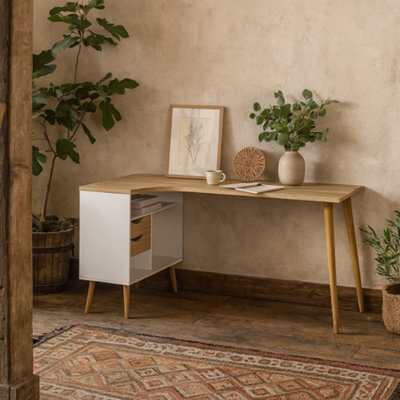 Wyld Haus Sapporo White And Natural Oak Desk With 2 Drawers And Shelves - image 1