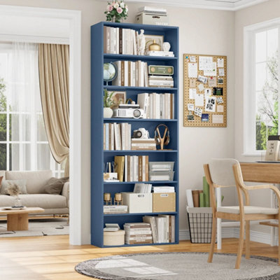 Blue 7 Tiers Bookcase 209.5Cm Tall Living Room Bookshelf Free Standing Display Shelf - image 1