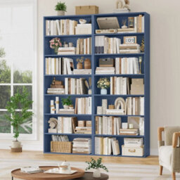 Blue 7 Tiers Bookcase 209.5Cm Tall Living Room Bookshelf Free Standing Display Shelf - thumbnail 4