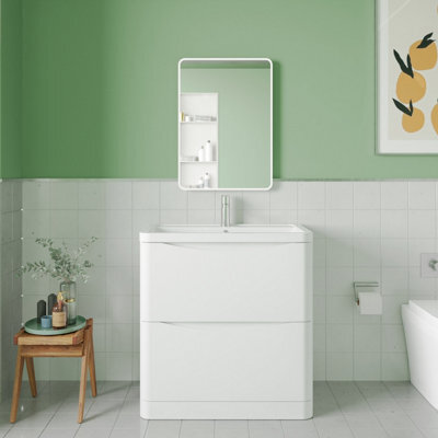 Balterley Dunwood Contemporary Bathroom Floor Standing 2 Drawer Vanity & Polymarble Basin, Satin White, 800mm - image 1