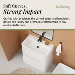 Balterley Dunwood Contemporary Bathroom Floor Standing 2 Drawer Vanity & Polymarble Basin, Satin White, 800mm - thumbnail 6