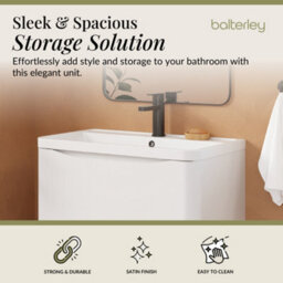 Balterley Dunwood Contemporary Bathroom Floor Standing 2 Drawer Vanity & Polymarble Basin, Satin White, 800mm - thumbnail 3
