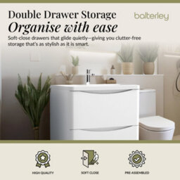 Balterley Dunwood Contemporary Bathroom Floor Standing 2 Drawer Vanity & Polymarble Basin, Satin White, 800mm - thumbnail 2