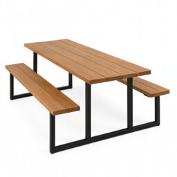 TRL Handmade Furniture Outdoor Slatted Picnic Table With Fixed Benches - Mid Oak