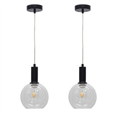 First Choice Lighting Set Of 2 Barnum - Clear Glass Globe Black Deco Pendant Fittings - image 1