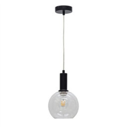 First Choice Lighting Set Of 2 Barnum - Clear Glass Globe Black Deco Pendant Fittings - thumbnail 2