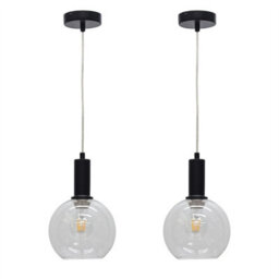 First Choice Lighting Set Of 2 Barnum - Clear Glass Globe Black Deco Pendant Fittings - thumbnail 1