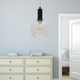 First Choice Lighting Set Of 2 Barnum - Clear Glass Globe Black Deco Pendant Fittings - thumbnail 5