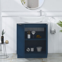 Royal Bathrooms Evora 700mm Midnight Blue Fluted Floor Standing Countertop Vanity Unit 2 Door With Cesar Basin - thumbnail 3