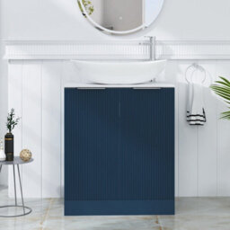 Royal Bathrooms Evora 700mm Midnight Blue Fluted Floor Standing Countertop Vanity Unit 2 Door With Cesar Basin - thumbnail 1