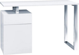 Homeology Calista Gloss White With Brushed Steel Legs Contemporary Home Office Computer Desk - thumbnail 3
