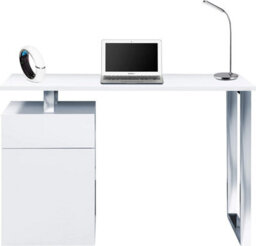 Homeology Calista Gloss White With Brushed Steel Legs Contemporary Home Office Computer Desk