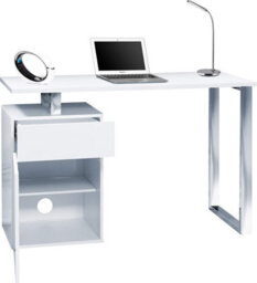 Homeology Calista Gloss White With Brushed Steel Legs Contemporary Home Office Computer Desk - thumbnail 4