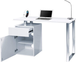 Homeology Calista Gloss White With Brushed Steel Legs Contemporary Home Office Computer Desk - thumbnail 6