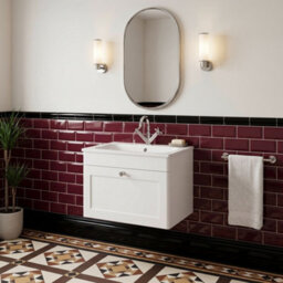 Balterley Swynnerton Traditional 1 Drawer Wall Hung Vanity Unit With Stone Basin, Satin White, 600mm - thumbnail 4
