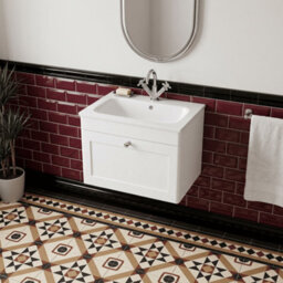 Balterley Swynnerton Traditional 1 Drawer Wall Hung Vanity Unit With Stone Basin, Satin White, 600mm - thumbnail 3