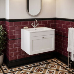 Balterley Swynnerton Traditional 1 Drawer Wall Hung Vanity Unit With Stone Basin, Satin White, 600mm - thumbnail 2