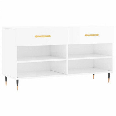 Berkfield Industrial Shoe Bench High Gloss White 102X35X55 Cm Engineered Wood - image 1