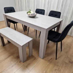 Kosy Koala Modern Grey Rectangle Dining Table Set With 4 Black Velvet Chairs And 1 Bench Dining Room Furniture - thumbnail 3