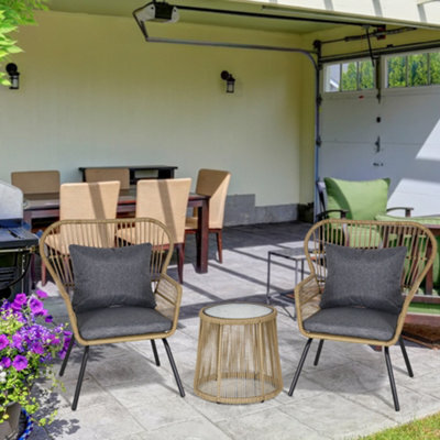 Outsunny 3 Pcs Webbed Pe Rattan Outdoor Patio Set W/ Cushions Steel Frame Brown - image 1