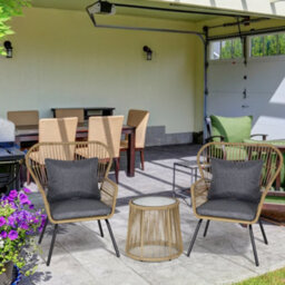 Outsunny 3 Pcs Webbed Pe Rattan Outdoor Patio Set W/ Cushions Steel Frame Brown - thumbnail 1