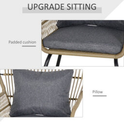 Outsunny 3 Pcs Webbed Pe Rattan Outdoor Patio Set W/ Cushions Steel Frame Brown - thumbnail 4
