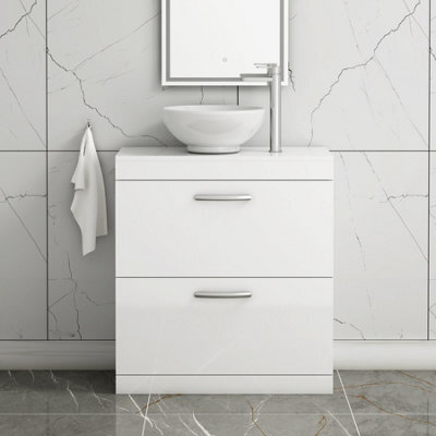 Royal Bathrooms 800mm Floor Standing Vanity Unit 2 Drawer Gloss White & Countertop Basin - Breeze - image 1