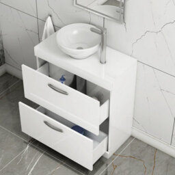 Royal Bathrooms 800mm Floor Standing Vanity Unit 2 Drawer Gloss White & Countertop Basin - Breeze - thumbnail 3