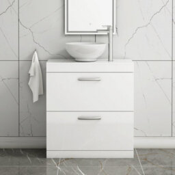 Royal Bathrooms 800mm Floor Standing Vanity Unit 2 Drawer Gloss White & Countertop Basin - Breeze - thumbnail 1