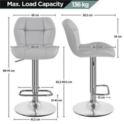 Yaheetech Set Of 2 Light Grey Modern Faux Leather Adjustable Swivel Bar Stools With Tufted Back And Footrest - thumbnail 3