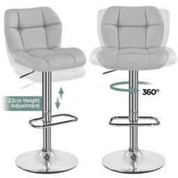 Yaheetech Set Of 2 Light Grey Modern Faux Leather Adjustable Swivel Bar Stools With Tufted Back And Footrest - thumbnail 5