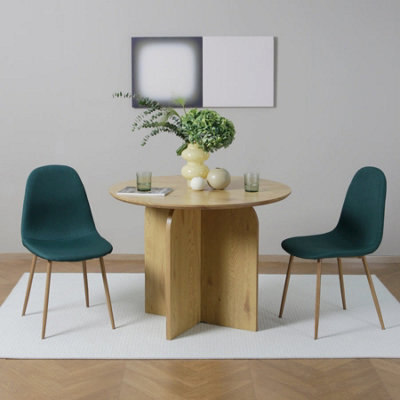 Asteria Dining Chairs Set Of 2 Upholstered Linen Fabric Dark Green Wood Legs - image 1
