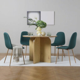 Asteria Dining Chairs Set Of 2 Upholstered Linen Fabric Dark Green Wood Legs - thumbnail 3
