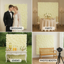 Sandra Chaircovers Rose Wall Collection, 60Cm X 40Cm, Artificial Flower Wall Backdrop Panel With Roses And Hydrangeas, Single, Ivory - thumbnail 4
