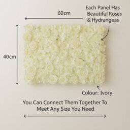 Sandra Chaircovers Rose Wall Collection, 60Cm X 40Cm, Artificial Flower Wall Backdrop Panel With Roses And Hydrangeas, Single, Ivory - thumbnail 5
