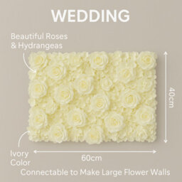 Sandra Chaircovers Rose Wall Collection, 60Cm X 40Cm, Artificial Flower Wall Backdrop Panel With Roses And Hydrangeas, Single, Ivory - thumbnail 3