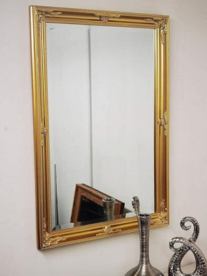 Biznest Large Wooden Frame Ornate Wall Mirror 60Cm X 90Cm Available Home Living Room Home Decor Gold - image 1