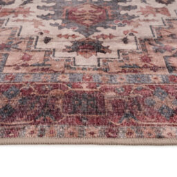 Loomed Medallion Design Cotton Chenille Rug Red Cream Blue Machine Washable 80Cm X 300Cm - thumbnail 3