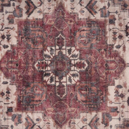 Loomed Medallion Design Cotton Chenille Rug Red Cream Blue Machine Washable 80Cm X 300Cm - thumbnail 4