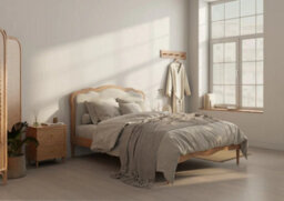 Cream Upholstered And Oak Bed Frame - King Size - thumbnail 4