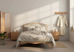 Cream Upholstered And Oak Bed Frame - King Size - thumbnail 1
