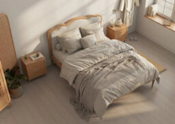 Cream Upholstered And Oak Bed Frame - King Size - thumbnail 2