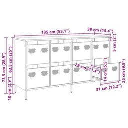 Vidaxl Sideboard White 135X39X73.5 Cm Cold-Rolled Steel - thumbnail 3