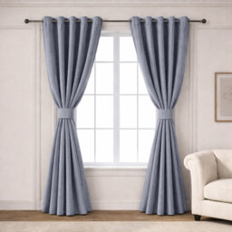 Oxford Homeware Eyelet Linen Effect Curtains Grey Fully Lined 100% Blackout Thermal Insulated Curtain Pair (W)168Cmx(L)228Cm - thumbnail 2