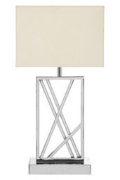 Orsina Square Stainless Steel Table Lamp, Boutique Accent Lamp With Intersecting Steel Frame, Cream Fabric Shade